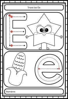 the letter e worksheet with an image of a cartoon character and its letters