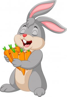 a rabbit holding carrots in its paws