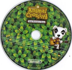 an animal crossing game disc with a dog playing the ukulele on it's cover