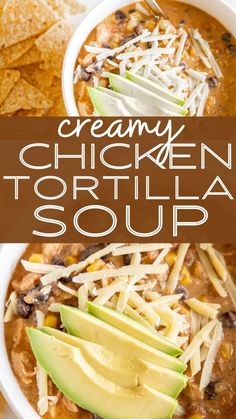 creamy chicken tortilla soup with avocado and cheese