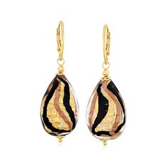 PRICES MAY VARY. ITALIAN MURANO GLASS AND 18KT GOLD OVER STERLING — Italian black and goldtone Murano glass drop earrings in 18kt gold over sterling. Teardrop-shaped black and metallic yellow and rose gold Murano glass beads. Polished finish. 2 in. hanging length, 3/4 in. wide. Lever backings. Murano glass beads are unique and may vary. THE FINISHING TOUCH — With their breathtaking design, these Murano glass earrings add a feminine accent to any style. Pair them with your casual or formal attire Murano Glass Earrings, Bead Drop Earrings, Glass Drop Earrings, Luxury Earrings, Murano Glass Beads, Natural Gold, Beaded Drop Earrings, Jewelry Stand, Traditional Jewelry