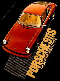 an old red car is shown in this ad for porsches, which was advertised as the