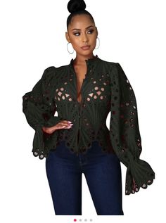 Black. Size XXL. Runs Small Haut Transparent, Black Bell Sleeve Top, Stand Collar Shirt, Short Blouses, African Shirts, Elegant Shirt, Women Shirts Blouse, Lace Shirt, Sleeves Pattern