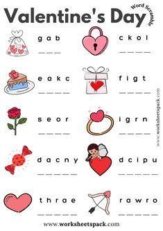 valentine's day worksheet with words and pictures to practice the word recognition