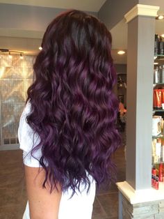 Plum Curly Hair, Purple Wavy Hair, Violet Brown Hair, Dark Violet Hair, Purple Curls, Purple Hair Streaks, Two Color Hair, Brown Wavy Hair