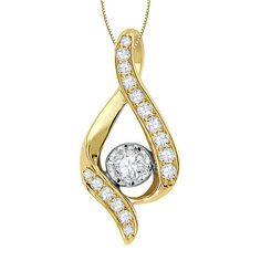 This elegantly shaped yellow gold pendant showcases a round diamond set in white gold. Sixteen smaller diamonds, of varying sizes, run along the figure's curves, upping the sparkle factor.Features: Quick ShipDiamond Clarity: I1-I2Jewelry Closure: Spring Ring ClaspSetting: ProngStone Cut: RoundDiamond Color: K-LMetal Color: YellowChain Length: 18 InchRounded Carat Weight: 3/8 Ct. T.w.Chain Construction: BoxCare: Wipe CleanAuthenticity: Natural DiamondBirthstone: April BirthstoneMetal: 14k Two Ton Round Diamond Setting, 14k Gold Necklace, Yellow Gold Pendants, Diamond Set, Diamond Pendant Necklace, Sparkle Diamonds, Spring Rings, Diamond Pendant, Gold Pendant