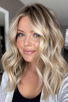 45 Blonde Hair Color Ideas That Will Make You Look Like a Total Bombshell - Flo's Blog Blonde Curled Hairstyles, Haircut Styles For Round Face, Partial Highlights For Dirty Blonde Hair, Champagne Blonde Balayage, Champagne Blond, Timeless Hair, Mom Haircuts, Fall Blonde Hair, Medium Blonde Hair