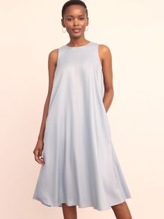 Meet your new floaty swing dress. Crafted in a wrinkle-resistant and super soft lightweight fabric, this midi can be dressed up with gold jewelry and wedges or down with sandals and a tote. | J.McLaughlin Women's Anita Dress Frost Blue, Size XS J Mclaughlin, Blue Solid, Swing Dress, Lightweight Fabric, Women's Dresses, Gold Jewelry, Bridesmaid Dresses, Wedges, Dress Outfits