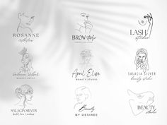 the logos for beauty products are drawn in black and white, with different designs on them