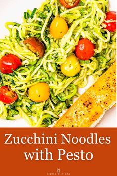 zucchini noodles with pesto and cherry tomatoes