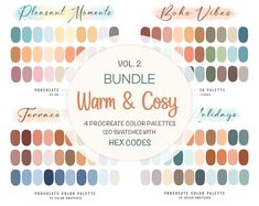 the ultimate collection of warm and cozy color palettes for your project, including watercolor paints