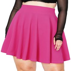 Look your best this season with this stylish high waisted skater skirt! This plus size skirt features a classic rose pink hue with a flattering fit. Pink Stretch Mini Skirt, Stretch Full Mini Skirt With Lining, Pink Stretch Mini Skort, Pink Stretch Mini Length Skort, Pink Fitted Full Mini Skirt, Pink Stretch Short Skirt, Pink Flared Mini Skirt, Pink Stretch Flared Skort, Pink Stretch Full Skirt