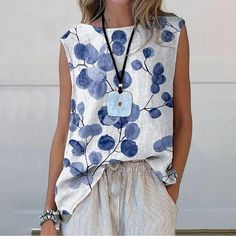 Season:Summer; Sleeve Length:Sleeveless; Gender:Women's; Style:Elegant; Tops Type:Tank Top; Occasion:Daily; Pattern:Floral; Design:Print; Neckline:Boat Neck; Brand:Shall We; Front page:FF; Listing Date:06/21/2024; Bust:null; Length:null; Fit US Size:null; Fit UK Size:null; Fit EU Size:null Botanical Floral Prints, Linen Tank Top, Traje Casual, Linen Tank, Boat Neck Tops, Floral Tank Top, Floral Tank, Printed Sleeves, White Tank Top