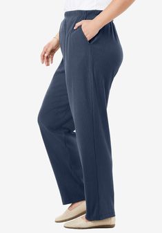 <div>These incredibly soft straight-leg pants come in a ribbed texture for a sweater-like feel without the weight. Non-binding with a relaxed fit and elastic</div> Thermal Sweater, Straight Leg Pant, Womens Scrubs, Career Dress, Swimsuits For All, Ribbed Texture, Swimwear Cover Ups, Tunic Shirt, Swimwear Cover