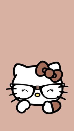 a hello kitty wallpaper with glasses and a bow on it's head is shown