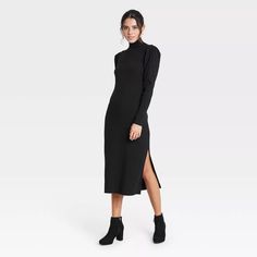 Holiday Style in the Midwest – Chicago Fashion Album Long Black Sweater Dress, Long Black Sweater, Pink Cable Knit Sweater, Ribbed Sweater Dress, Black Sweater Dress, Puff Long Sleeves, Long Sleeve Sweater Dress, Turtle Neck Dress, Faux Leather Pants