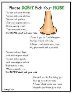 a poster with the words please don't pick your nose and an image of a nose