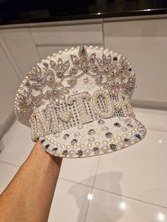 This is a stunning, well made embellished captain hat perfect for any mum to be 🤰 The hat is embellished with sequins, crystals and pearls. Any questions please message me ❤ Mum To Be, Military Hat, Kids Hats, Friend Birthday, Fascinator, Crystal Rhinestone, Captain Hat, Accessories Hats, Fashion Accessories