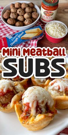 mini meatball subs on a white plate