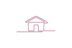 the outline of a house on a white background with pink lines in the foreground