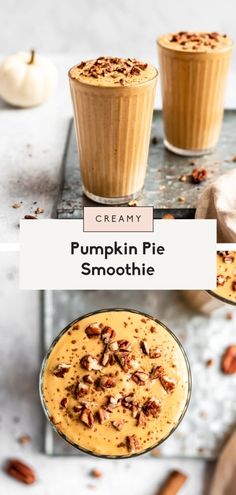 pumpkin pie smoothie with whipped cream and pecans