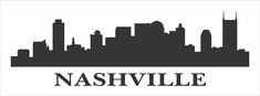 the nashville skyline in black and white with the words nashville on it's side