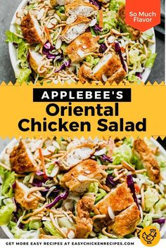 This gorgeous Copycat Oriental Chicken Salad from Applebee's is all kinds of delicious! Crispy coated chicken tenders on a bed of crunchy salad greens, with a mouthwatering sesame mustard vinaigrette - so good, copy that! Chicken Tender Salad, Crunchy Chicken Tenders, Crispy Chicken Salads, Chicken Salad Dressing, Asian Salad Recipe, Chinese Chicken Salad Recipe, Crunchy Chicken, Chicken Salad Recipe Easy, Mustard Vinaigrette