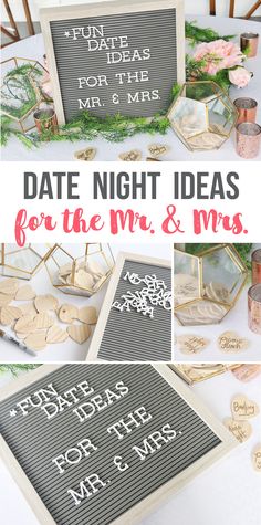 a collage of photos with the words date night ideas for the mr and mrs