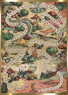 an old board game with animals and numbers on the board, as well as other items