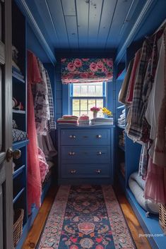 a room with blue walls and wooden floors