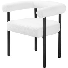 a white chair with black legs and a seat cushion on the back, in front of a white background