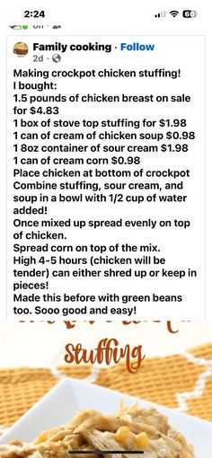 the recipe for making crockpot chicken sitting on top of waffles is shown