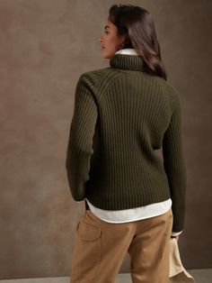 Crafted from our most luxurious cashmere yarn, this soft sweater is based on an original piece from the Banana Republic archives> Take note how our designers artfully arranged its ribbed-knit stitches to flow freely from the sleek mock-neck down to t Ribbed Funnel Neck Cashmere Sweater, Cashmere Ribbed Funnel Neck Sweater, Ribbed Cashmere Sweater With Funnel Neck, Ribbed Cashmere Turtleneck For Work, Ribbed Cashmere Turtleneck Top, Workwear Ribbed Cashmere Turtleneck, Fitted Ribbed Polo Sweater For Fall, Fall Ribbed Cashmere Turtleneck, Ribbed Cashmere Turtleneck For Fall