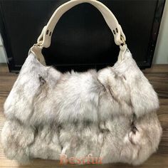 Top Rated Women Luxury Real Fox Fur Handbag Purse Party Real Leather Tote Bag Shoulder Bag, bags