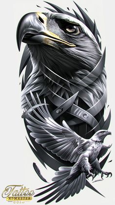 an eagle is depicted in this artistic tattoo design