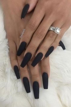 Black Coffin Nails, Coffin Nails Matte, Nails Yellow, Black Acrylic Nails, Coffin Nails Designs, Best Acrylic Nails, Long Acrylic Nails