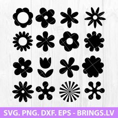 flower svg files for cutting, silhouettes and other design projects on wood background