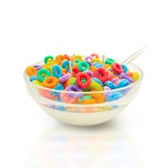 a bowl filled with lots of colorful cereal