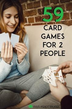 two women playing cards on a couch with the text 59 card games for 2 people