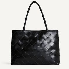 Our largest tote bag. A carryall tote handcrafted in our buttery smooth Grande Weave woven leather with two braided shoulder straps and a magnetic closure. Fits your laptop, water bottle, and change of shoes. Woven Leather Tote, Black Leather Tote Bag, Leather Wear, Shrek, Carry All Bag, Large Tote Bag, Large Format, Everyday Bag, Braided Leather