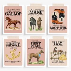 four valentine cards with horses on them