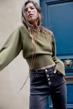 BASIC KNIT WIDE SLEEVE SWEATER - Green | ZARA United States Zara Knitwear Woman 2020, Zara Ribbed Knit, Martha Heavy Wool Sweater, Pull&bear Sweater, Wide Sleeve Sweater, Zara Knitwear, Waistcoat Dress, Cropped Knit Sweater, Round Neck Sweater