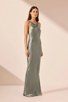 La Lune High Neck Cowl Maxi Dress | Sage | Dresses | Shona Joy – Shona Joy International Shona Joy Dress, Bias Dress, Sage Dress, Cowl Dress, Grey Bridesmaid Dresses, Shona Joy, Maxi Slip Dress, Beautiful Dream, Blue Bridesmaids