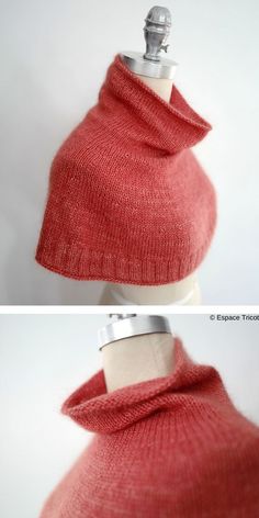 two pictures of a red sweater on a mannequin head and the top is made out of fabric