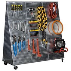 a tool rack with various tools on it