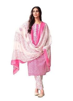 Introducing a versatile and high-quality cotton salwar suit with straight pants that is ankle length for your wardrobe. Crafted with 100% cotton, this comes in a lovely multicolored pattern with pink for the top and a more subtle white pant. The matching dupatta adds an elegant touch to your ensemble. Perfect for any casual occasions, get-togethers, regular wear, and gifting. With its comfortable straight pants, you can look effortlessly stylish in this must-have Indian clothing. Shop now and ad Pink Salwar Suit, Cotton Salwar Suit, White Pant, Cotton Salwar Kameez, Indian Clothing, Salwar Suit, White Pants, Salwar Suits, Straight Pants