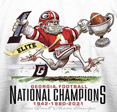 a drawing of a football player running with a trophy in his hand and the words, georgia football national champs