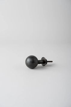 two black knobs on a white background, one is turned to the side and the other has an oval handle