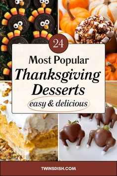 Easy & delicious Thanksgiving desserts that look cute on the dessert table, turkey cookies, turkey chocolate dipped strawberries, no bake pumpkin lush cake, chocolate apple dessert Make Ahead For A Crowd, Popular Thanksgiving Desserts, 2 Ingredient Pumpkin Muffins, Easy Thanksgiving Dessert, Thanksgiving Dessert Ideas, Thanksgiving Dessert Table, Thanksgiving Dessert Recipes, Apple Cinnamon Recipes, Oat Cookie Recipe