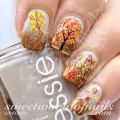 Autumn Nail Art Tree Leaves Nail Water Slides Tree Nail Art, Thanksgiving Nail Designs, Nail Water Decals, Thanksgiving Nail Art, Autumn Nail, Tree Nails, Fall Nail Art Designs, Clear Nail, Autumn Tree